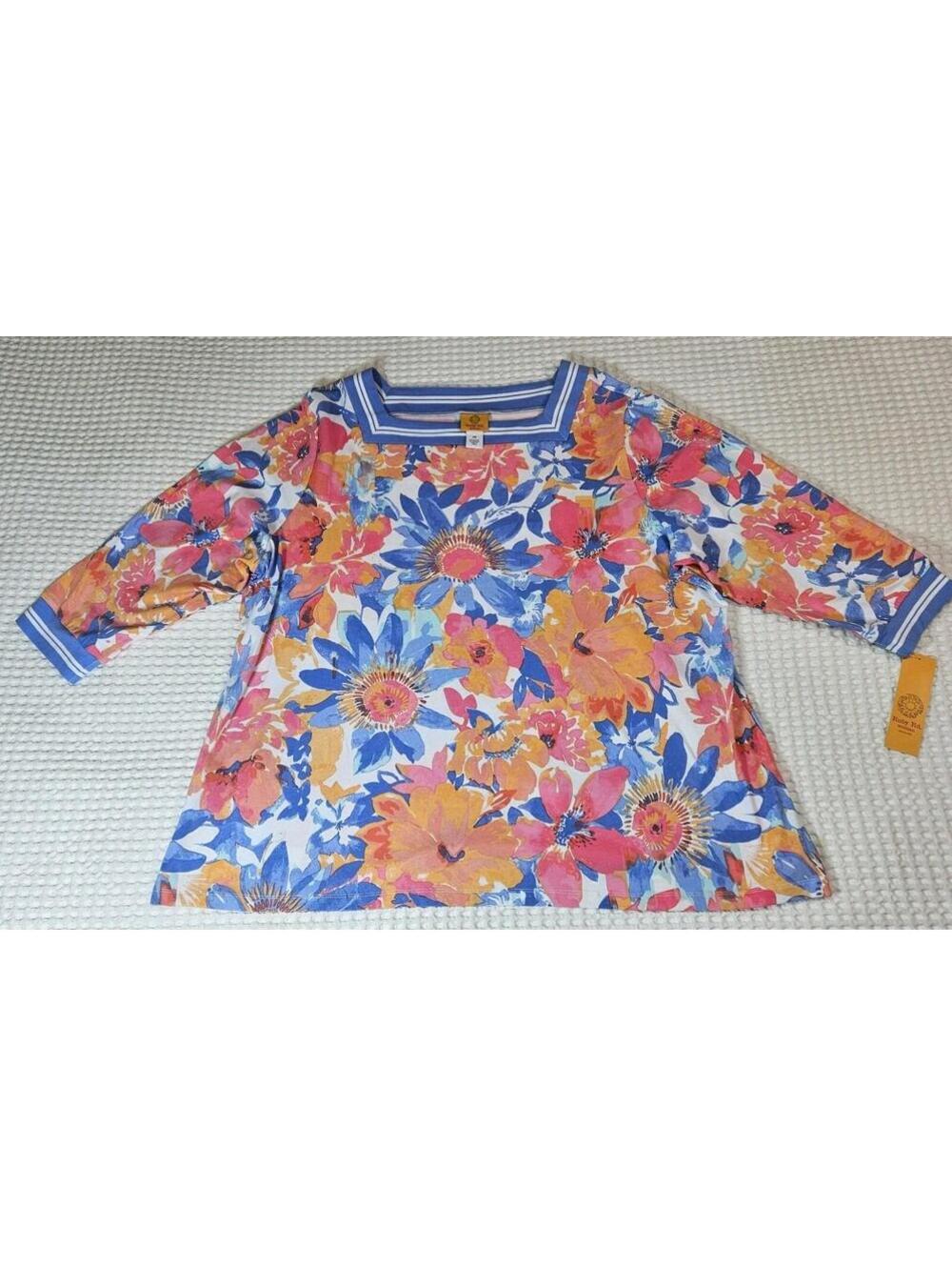 New 3X Womens Plus Sz. Ruby Rd. Watercolor Dreams Top 3/4 Sleeve Square Neck NWT